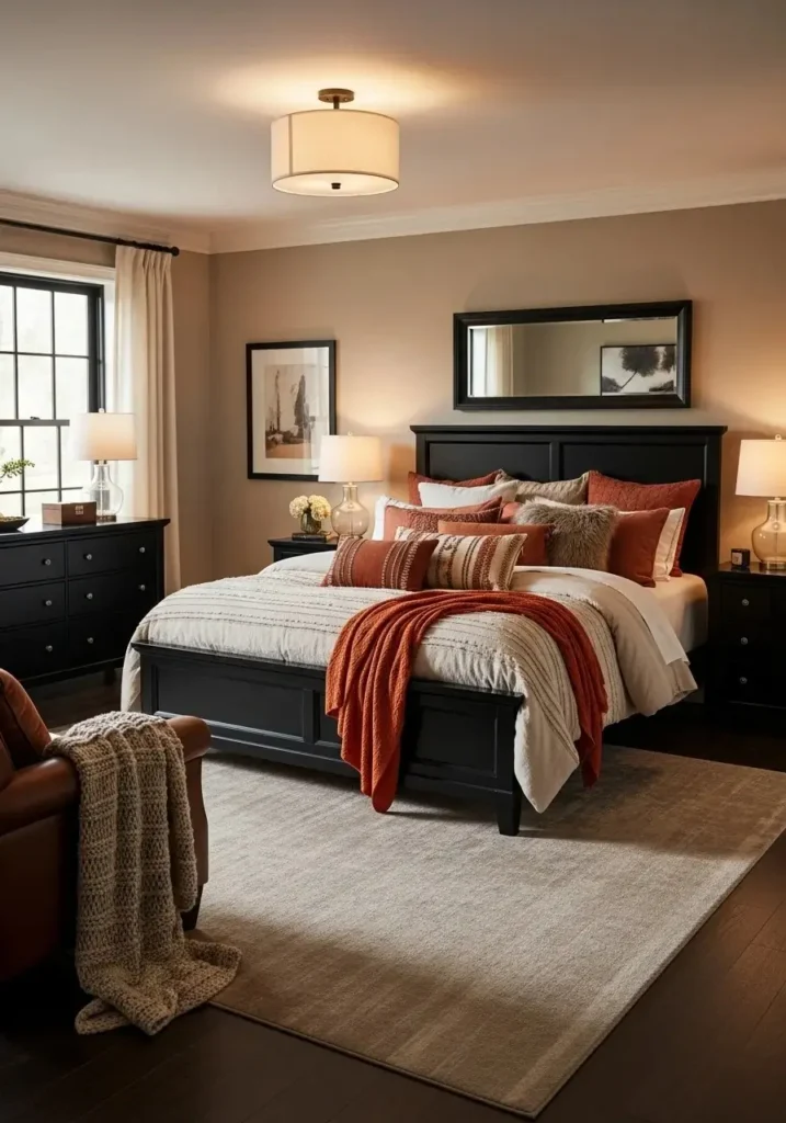 black furniture bedroom layered textiles cozy bedroom styling ideas