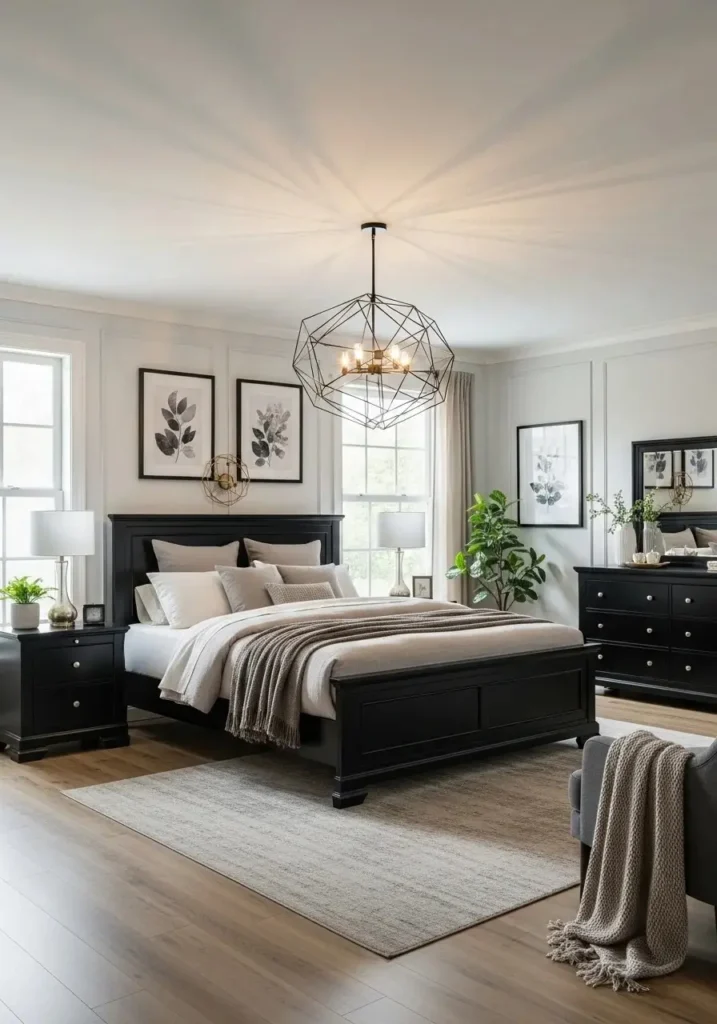black furniture bedroom with statement lighting modern bedroom ideas