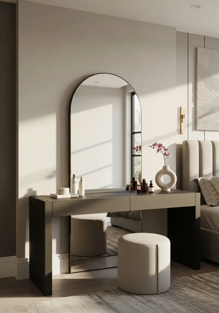 Dressing table with statement mirror as a bold focal point