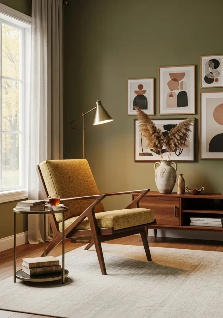 Accent chair adding character to a mid century modern living room