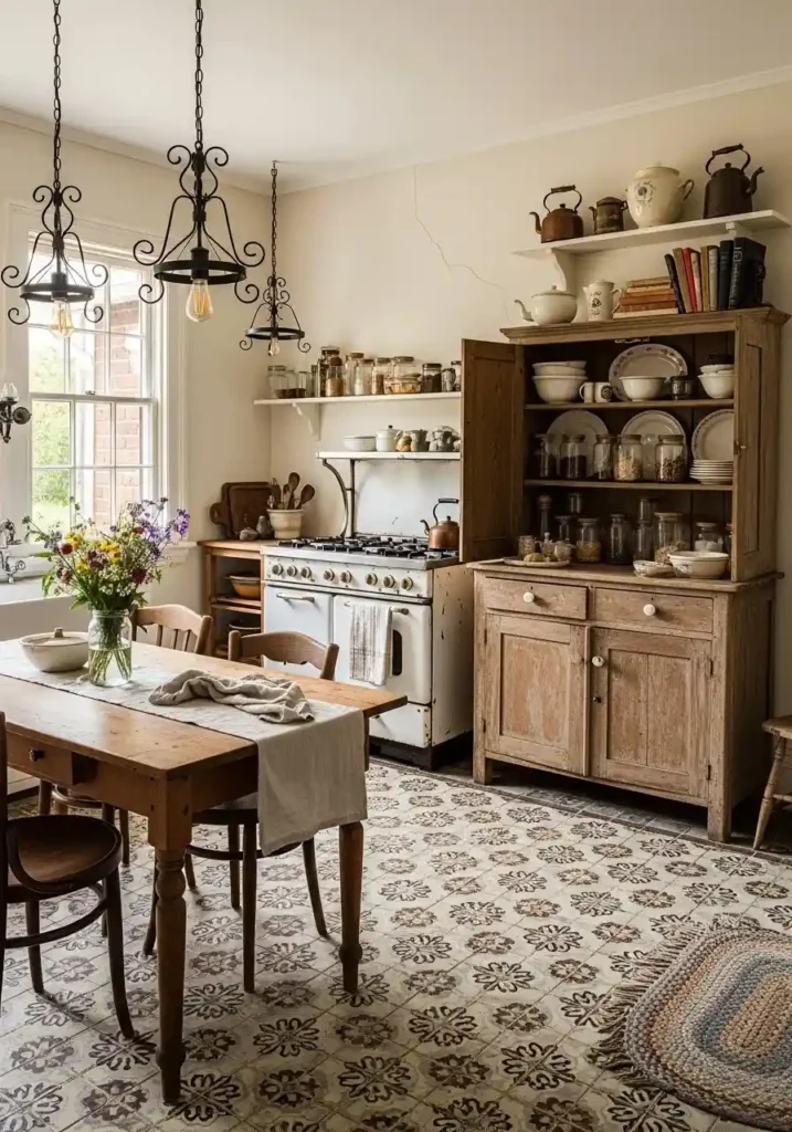 Kitchen with vintage tile floor adding character charm and nostalgic feel