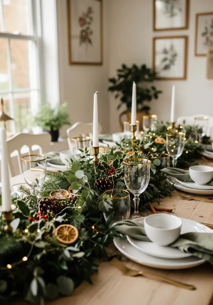 Seasonal floral garland used as a table centerpiece for gatherings