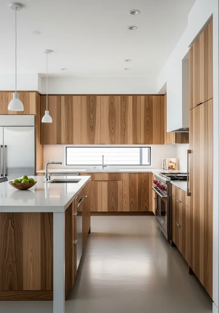 Hickory cabinets with modern clean lines for a fresh updated kitchen design