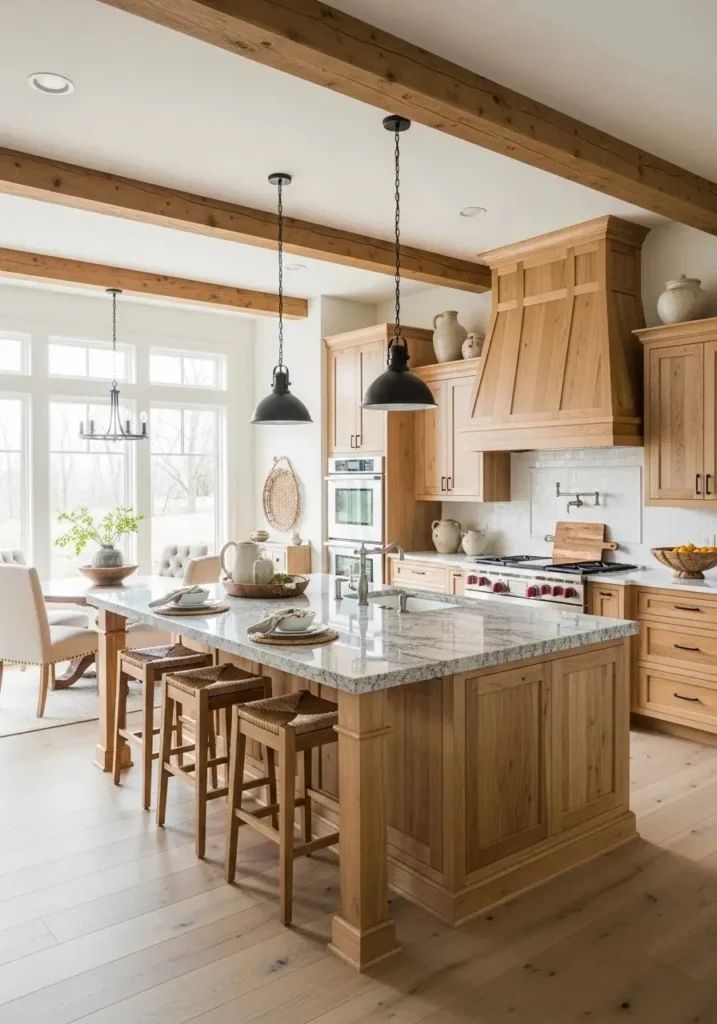 Hickory cabinets with large island creating a functional and stylish kitchen