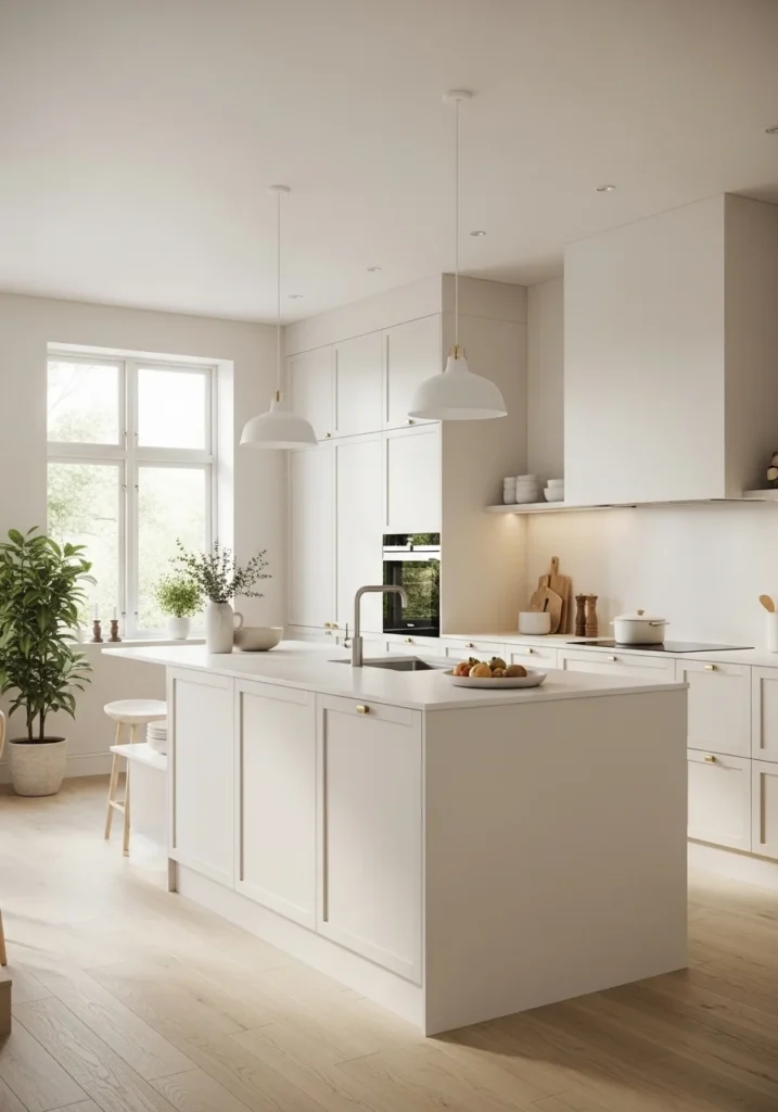 White oak kitchen cabinets with soft white walls creating a warm and airy kitchen design