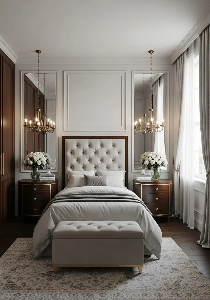 Mini chandeliers placed symmetrically for stylish bedroom lighting