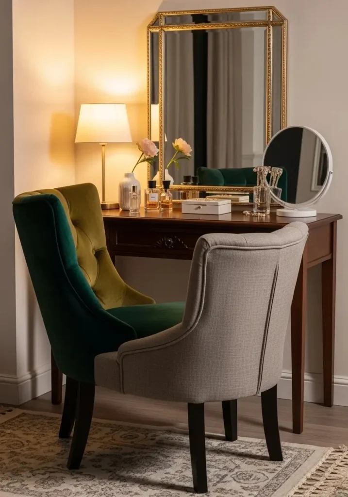 Dressing table with accent chair for a stylish and comfortable setup