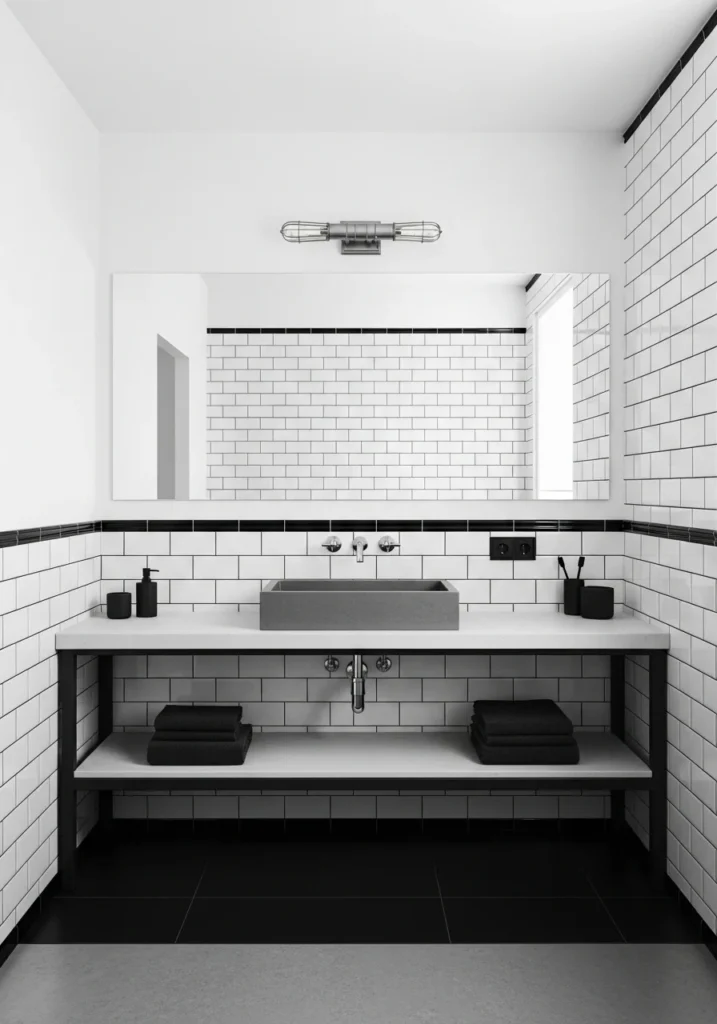 white subway tiles with black grout in modern bathroom design