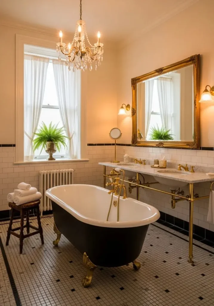 Black bathtub with gold legs vintage style bathroom