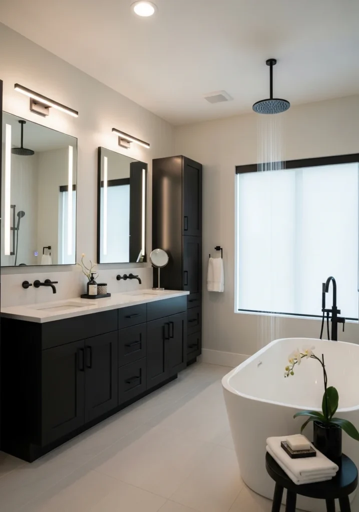 primary bathroom ideas dark accents modern contrast