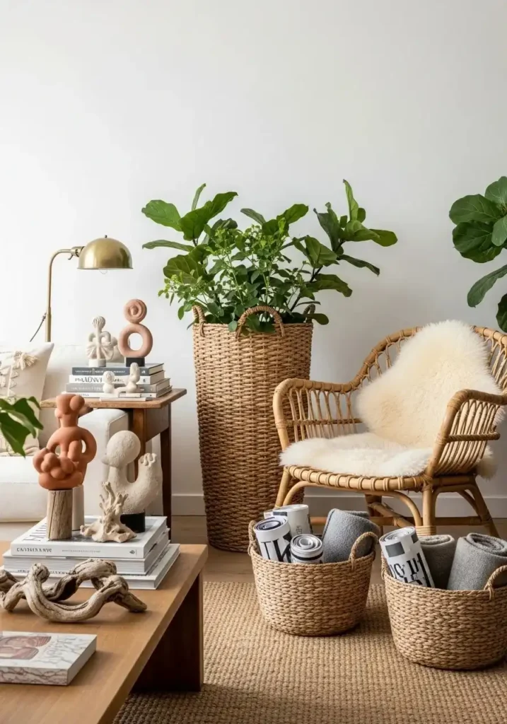 Handmade and artisanal décor adds personality and uniqueness to a boho living room