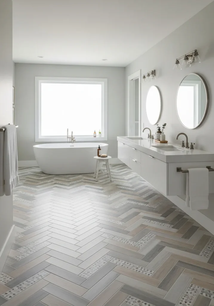 primary bathroom ideas patterned tiles visual interest