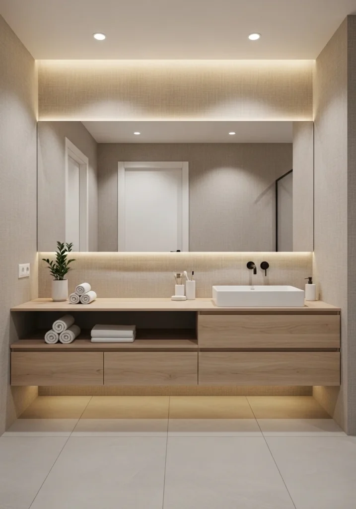 minimalist neutral bathroom wallpaper with subtle texture for a clean modern look