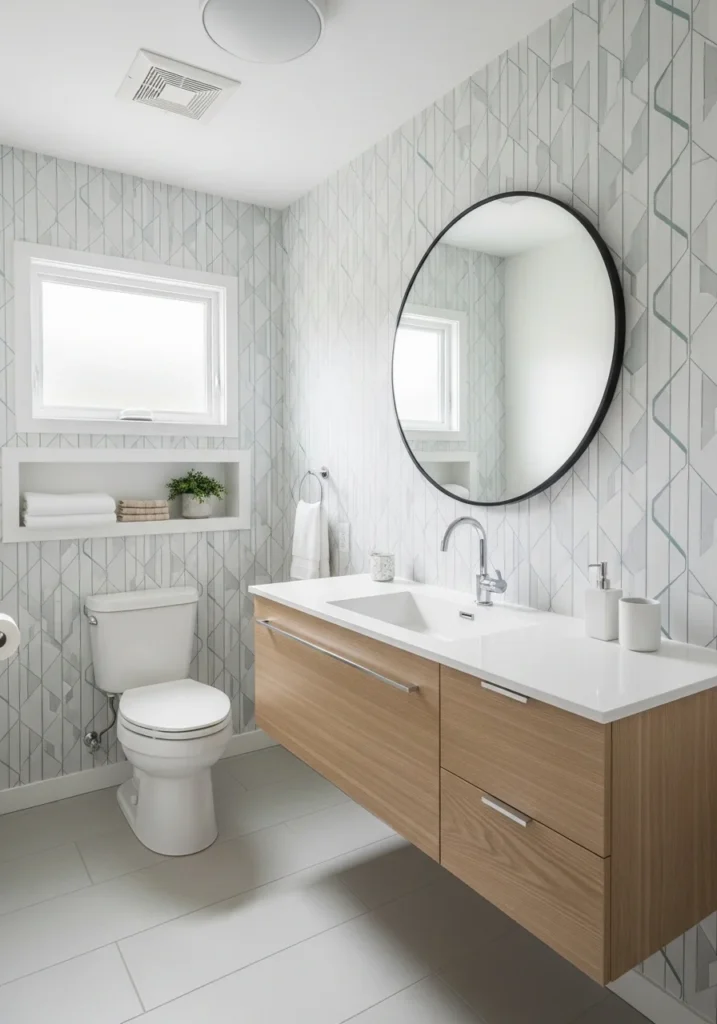 peel and stick bathroom wallpaper for an easy renter friendly update