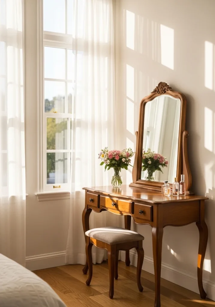 Dressing table near window with natural light for a fresh look
