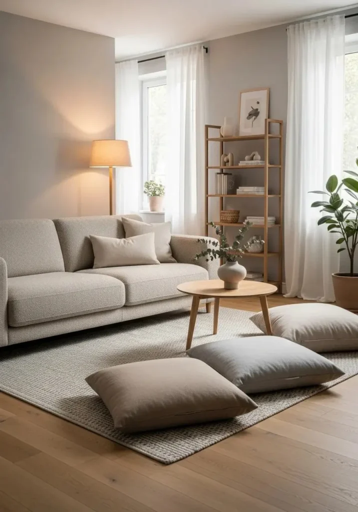 Soft rug anchoring Scandinavian living room space