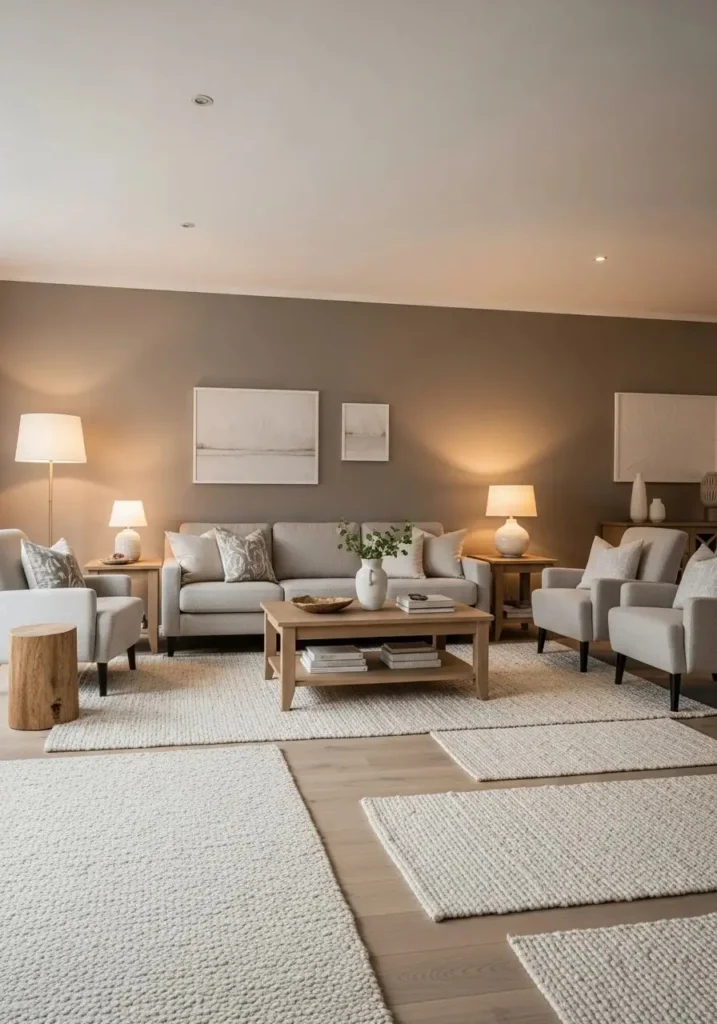 Living room with taupe walls and neutral décor for a timeless style.