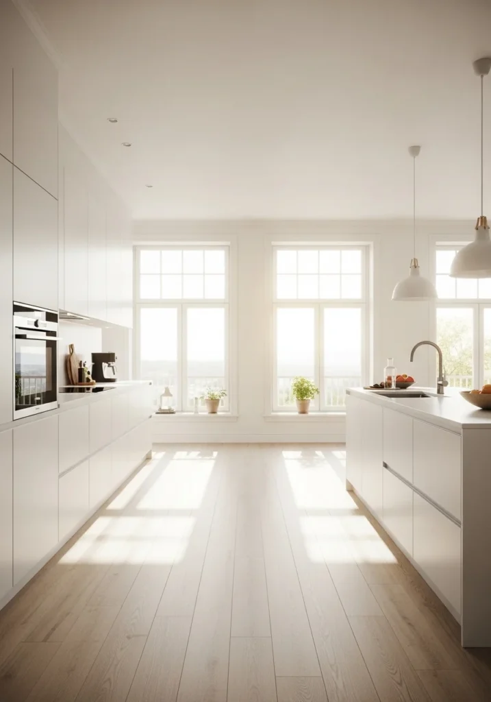 classic white kitchen ceiling with bright natural light and modern clean design