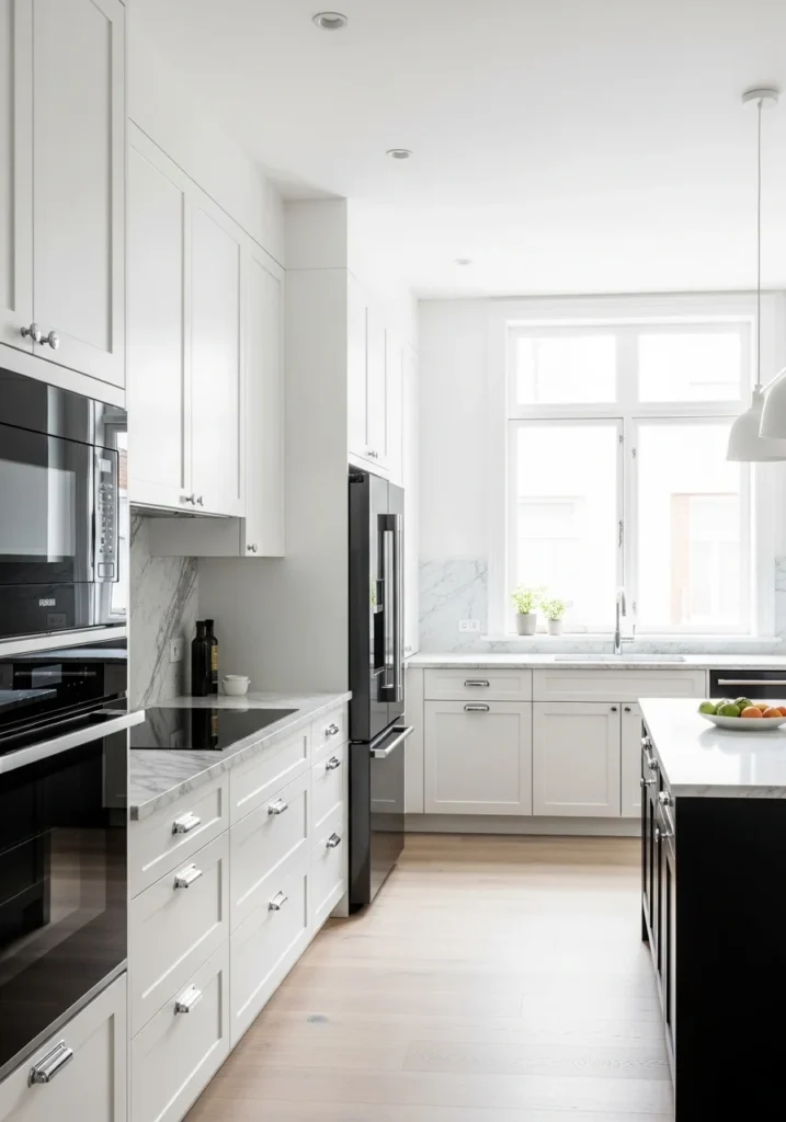black appliances with white cabinets modern kitchen design