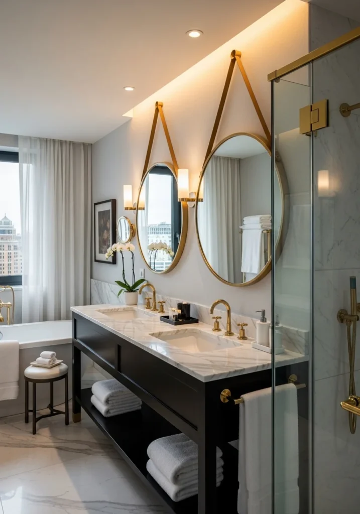 black bathroom vanity with white marble top for luxurious modern look