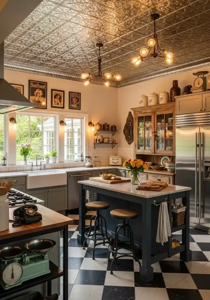 tin tile kitchen ceiling creating vintage charm and decorative texture