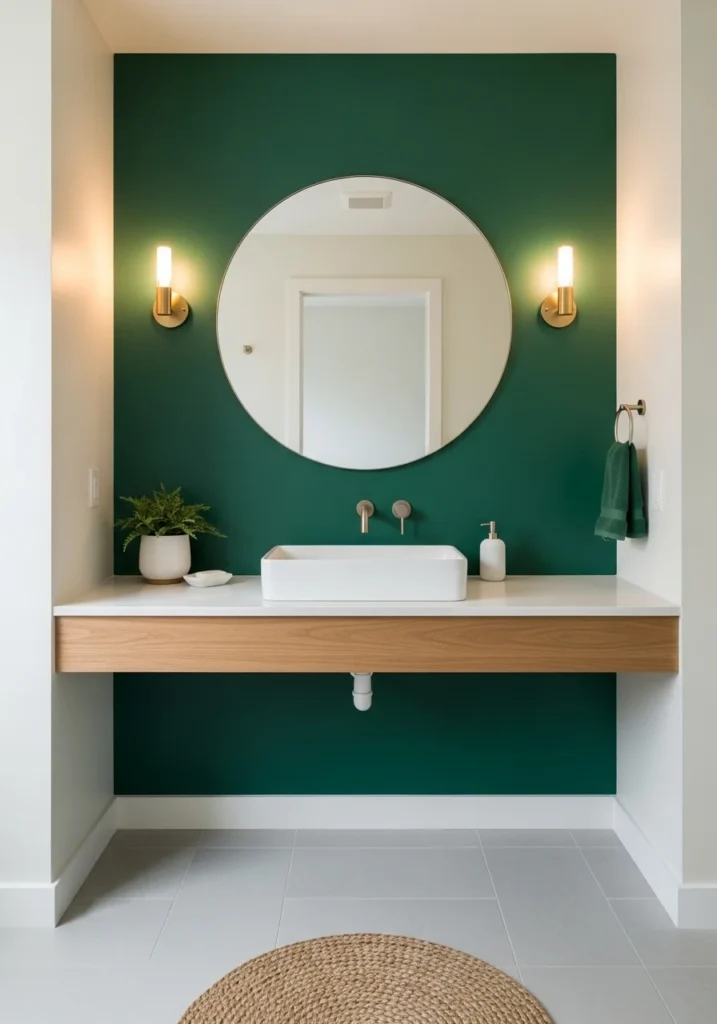 Bathroom featuring a green statement wall that serves as a stylish focal point.