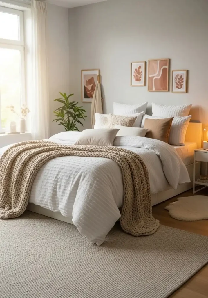 white furniture bedroom layered bedding cozy styling ideas