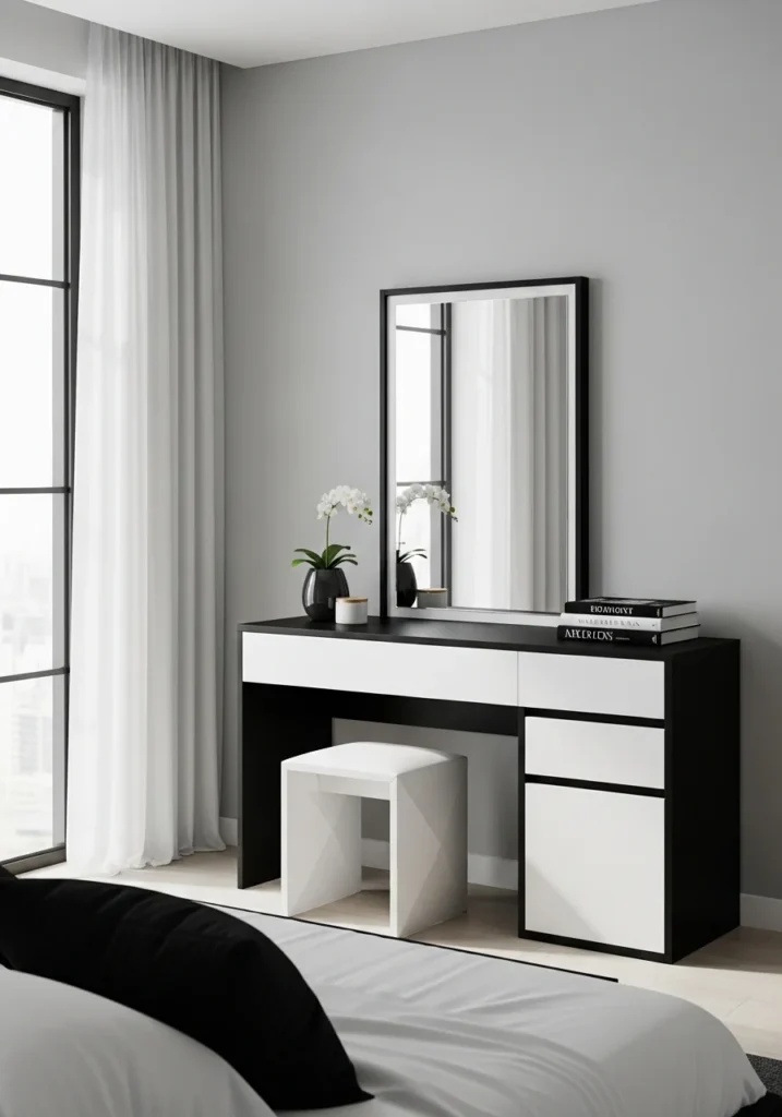 Modern black and white dressing table with clean contrast design