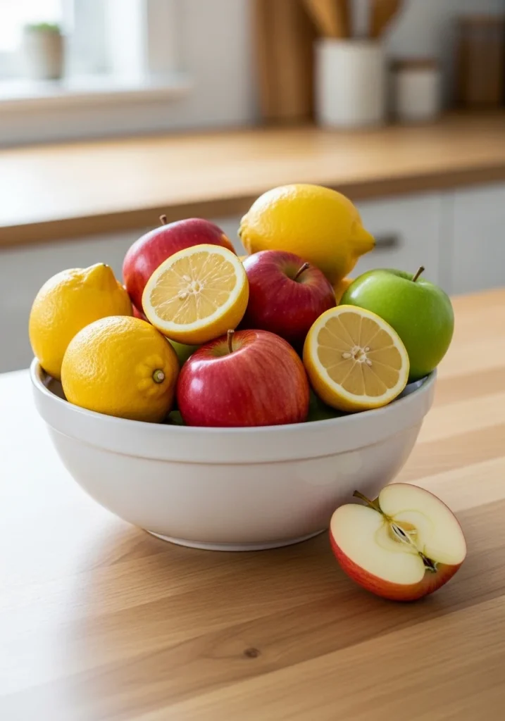 Candles surrounded by stones and dried leaves, earthy tones, cozy table decor, soft lighting, natural textures