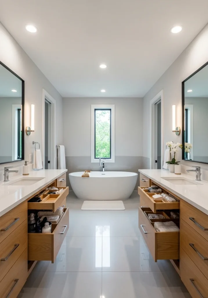 primary bathroom ideas double vanities modern symmetry