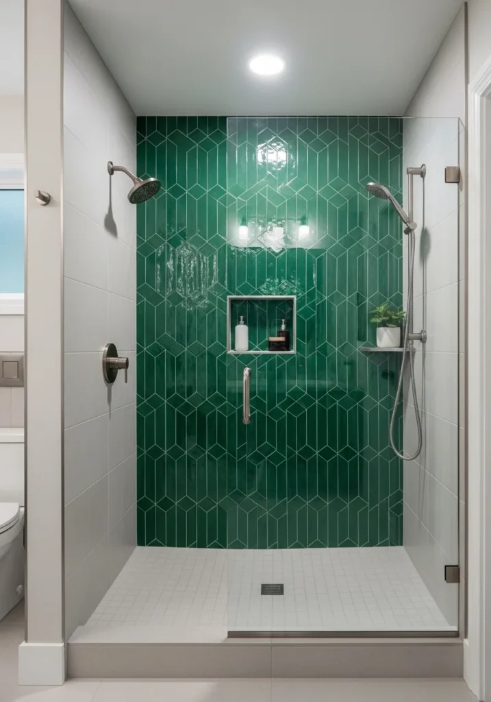 Statement tile accent wall in shower adding bold personality and design focus