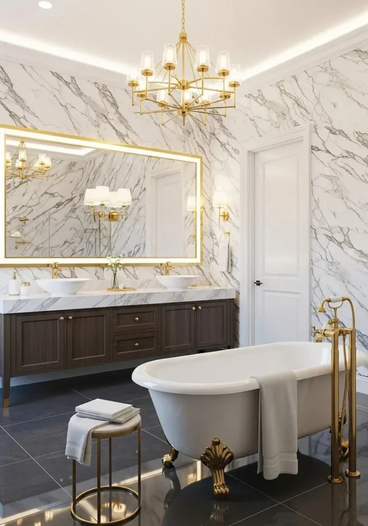 marble effect bathroom wallpaper giving a luxury high end look without real stone