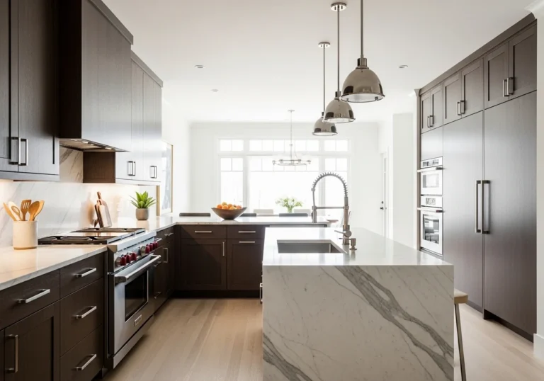 Full view of l shaped kitchen with island look beautiful