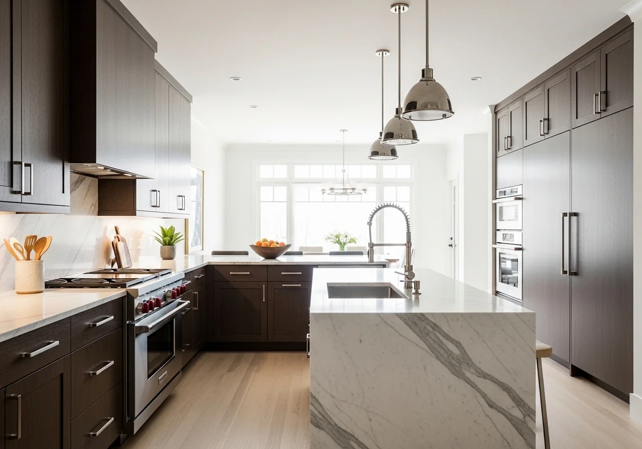 Full view of l shaped kitchen with island look beautiful