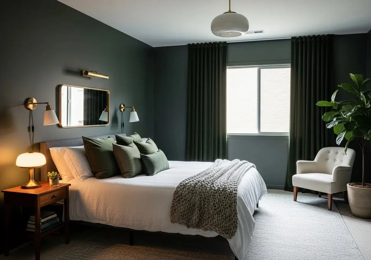 Beautiful dark green bedroom look