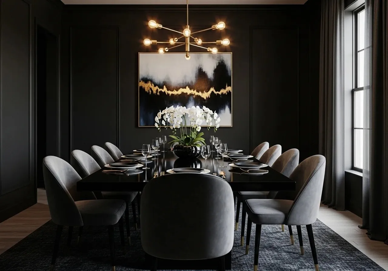 Beautiful black dining room look