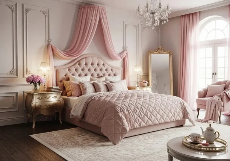 Beautiful pink bedroom decor look
