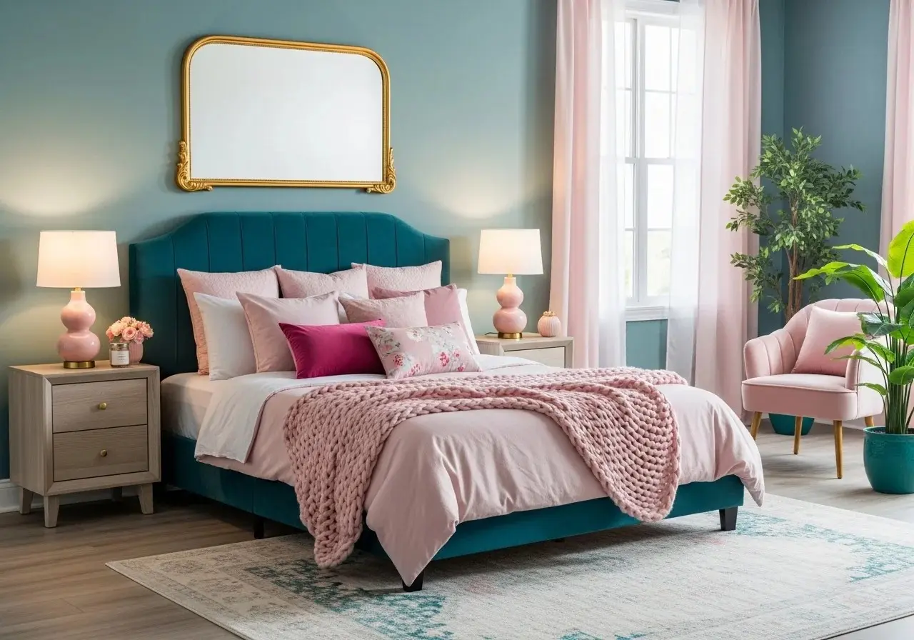 Beautiful Teal & Pink Bedroom look