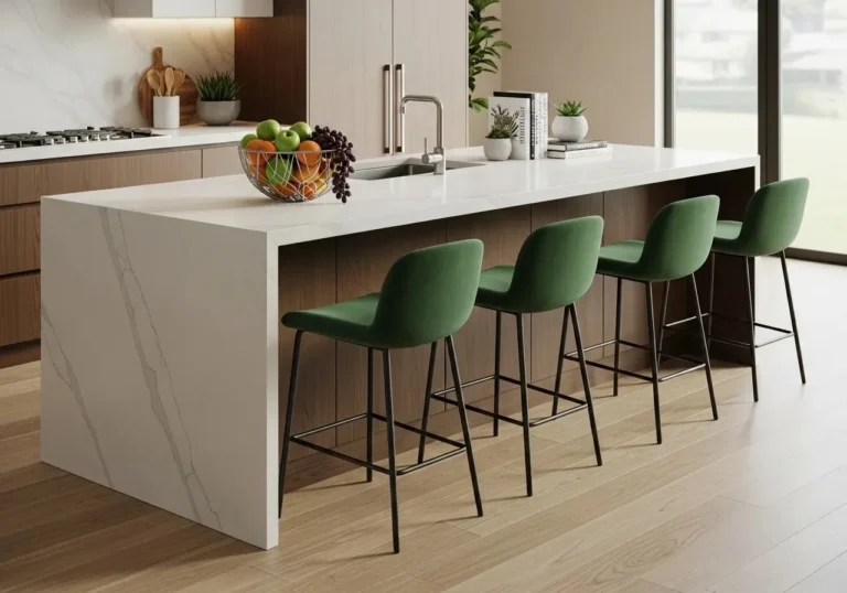 Full view of Beautiful bar stools kitchen island look