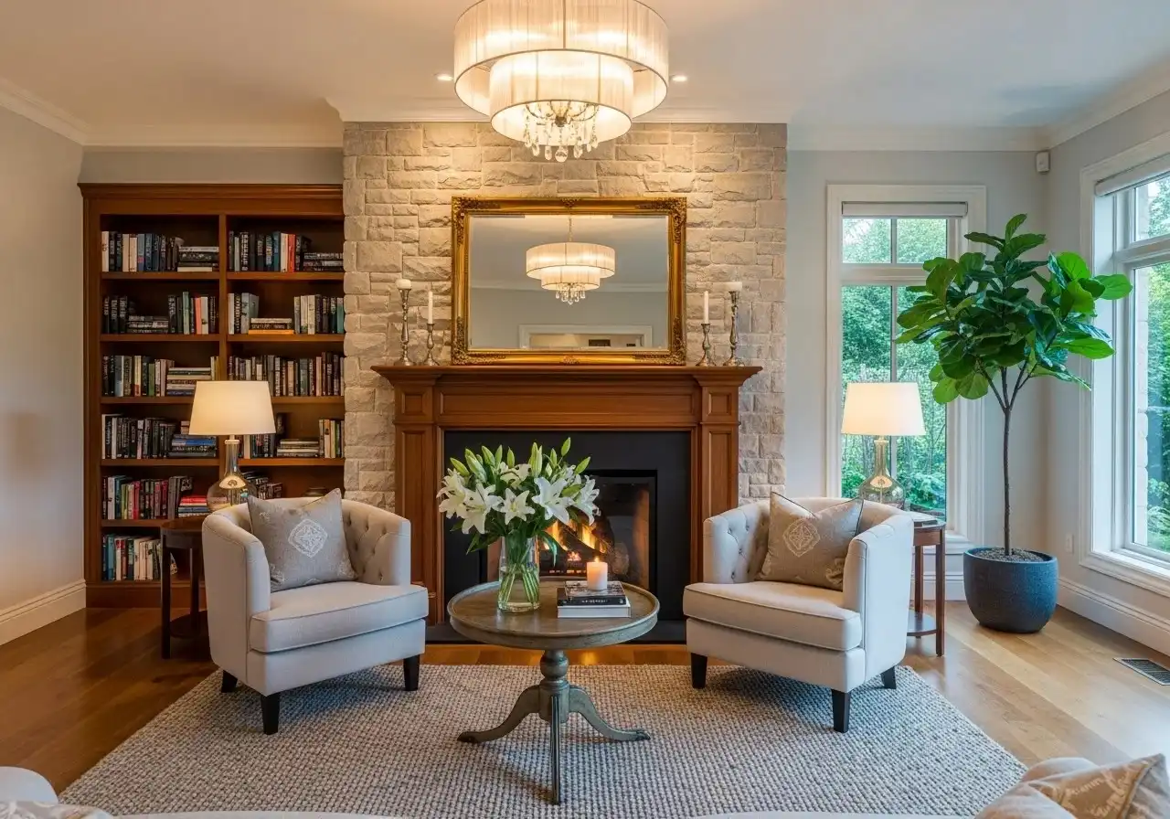 Beautiful living room with fireplace look