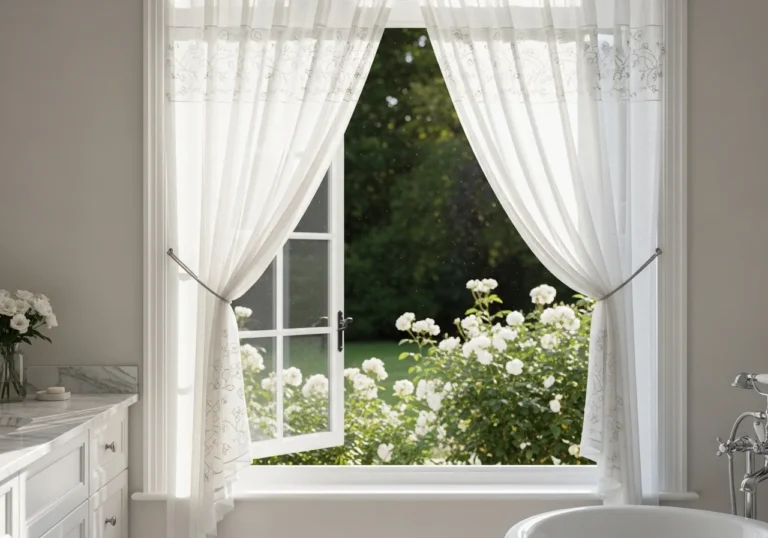 Beautiful bathroom window curtain look