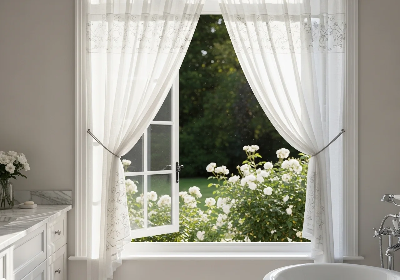 Beautiful bathroom window curtain look