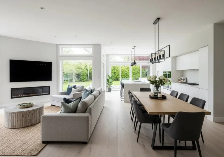 Beautiful Open Layout Living Room Dining Room and also show kitchen