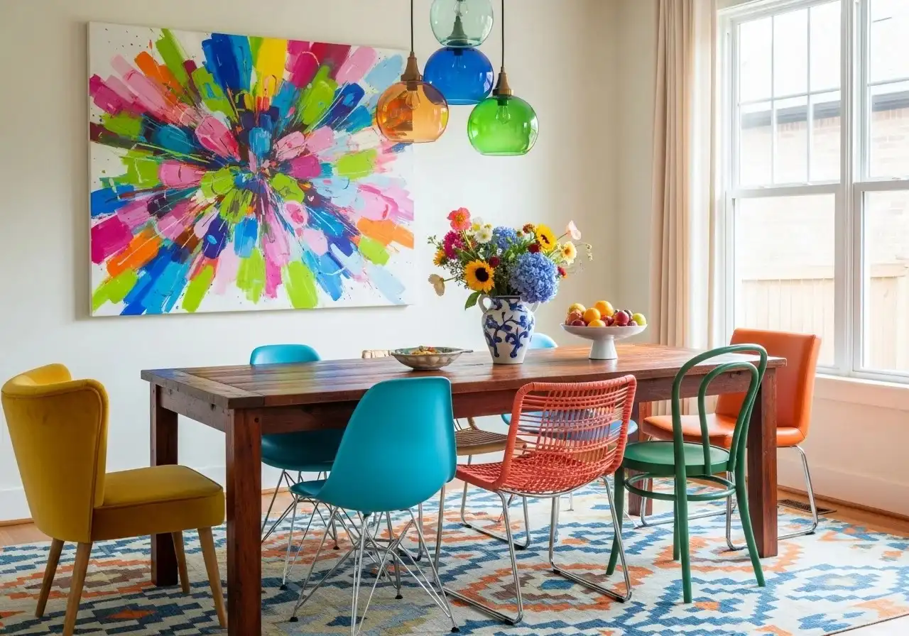 Full view of beautiful Colorful dining room look