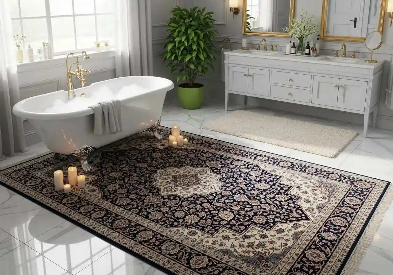 Beautiful bathroom with rugs look
