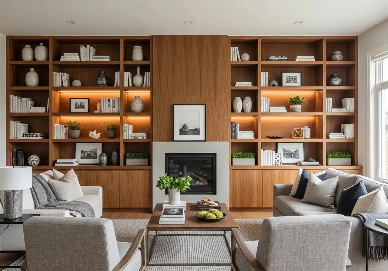 Beautiful built in shelves living room look