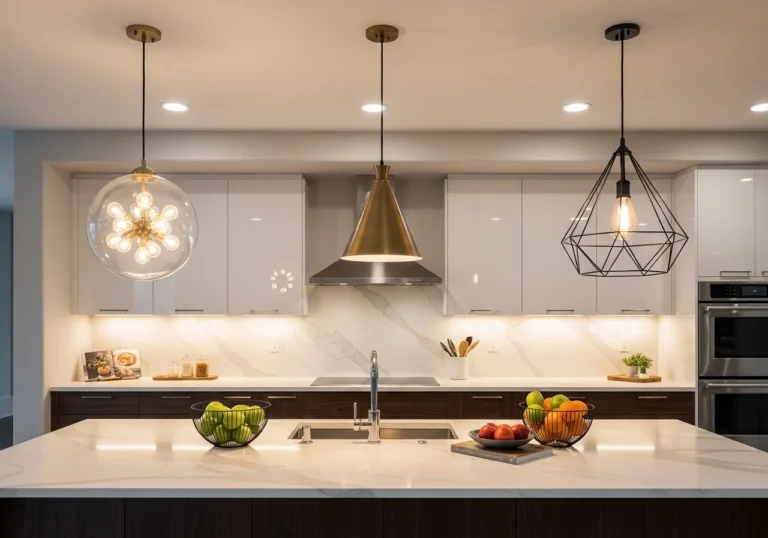 Full view of kitchen island lighting look
