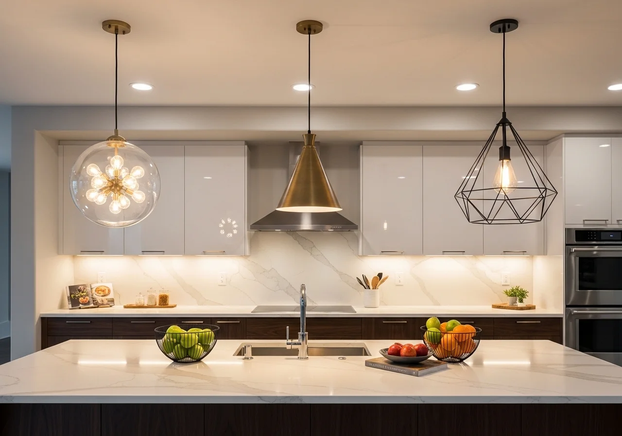 Full view of kitchen island lighting look