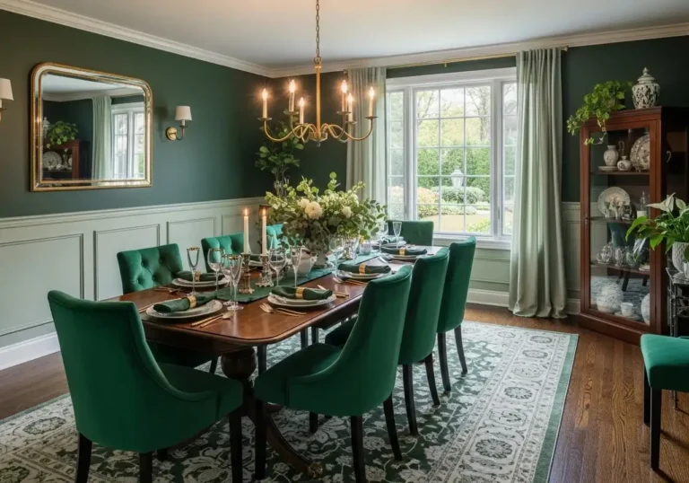 Give me beautiful green dining room look