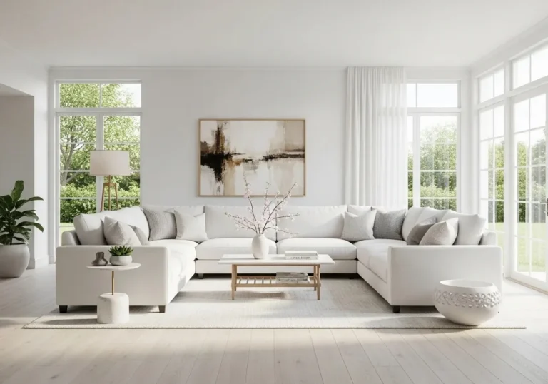 Full view of White Couch Living Room beautiful look